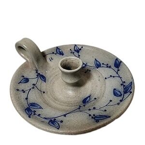 SALMON FALLS STONEWARE Salt Glazed Blueberry Chamberstick Candle Holder. 7 1/2"